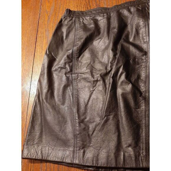 Sz 12 Brandon Thomas Black Leather Pencil Skirt Midi Mini Elastic Side Rear Zip - Picture 3 of 7